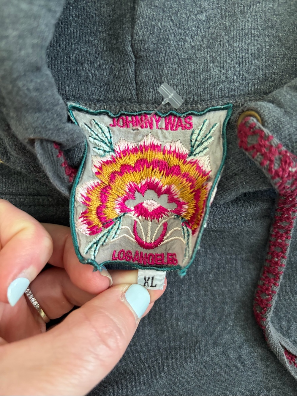 Johnny Was Darielle Dark Grey Floral Embroidered Boho Oversized Hoodie XL - Picture 5 of 11